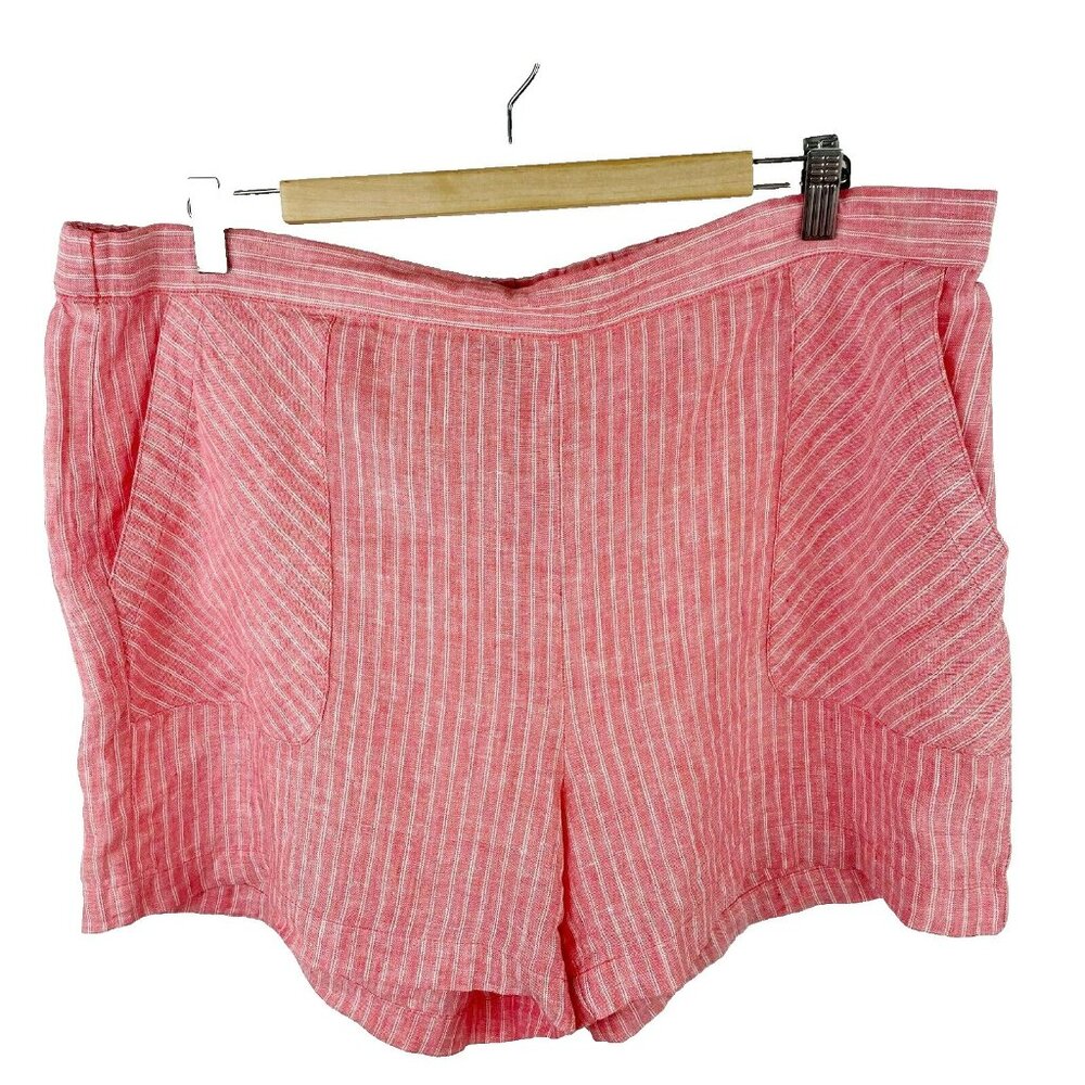 Ellen Tracy Shorts Womens Size XL Red Striped 100% Linen Pull On Hi-Rise